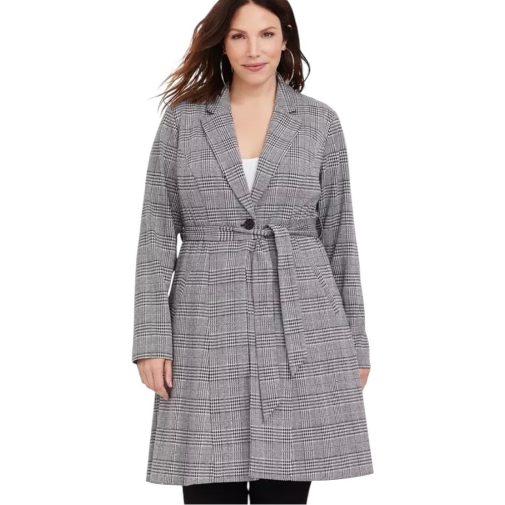 Torrid plaid belted trench sz 3